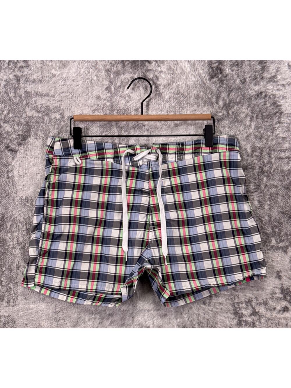 Sundek Swim Trunks 34 Mens Colorful Plaid Mesh Brief Drawstring Swimwear